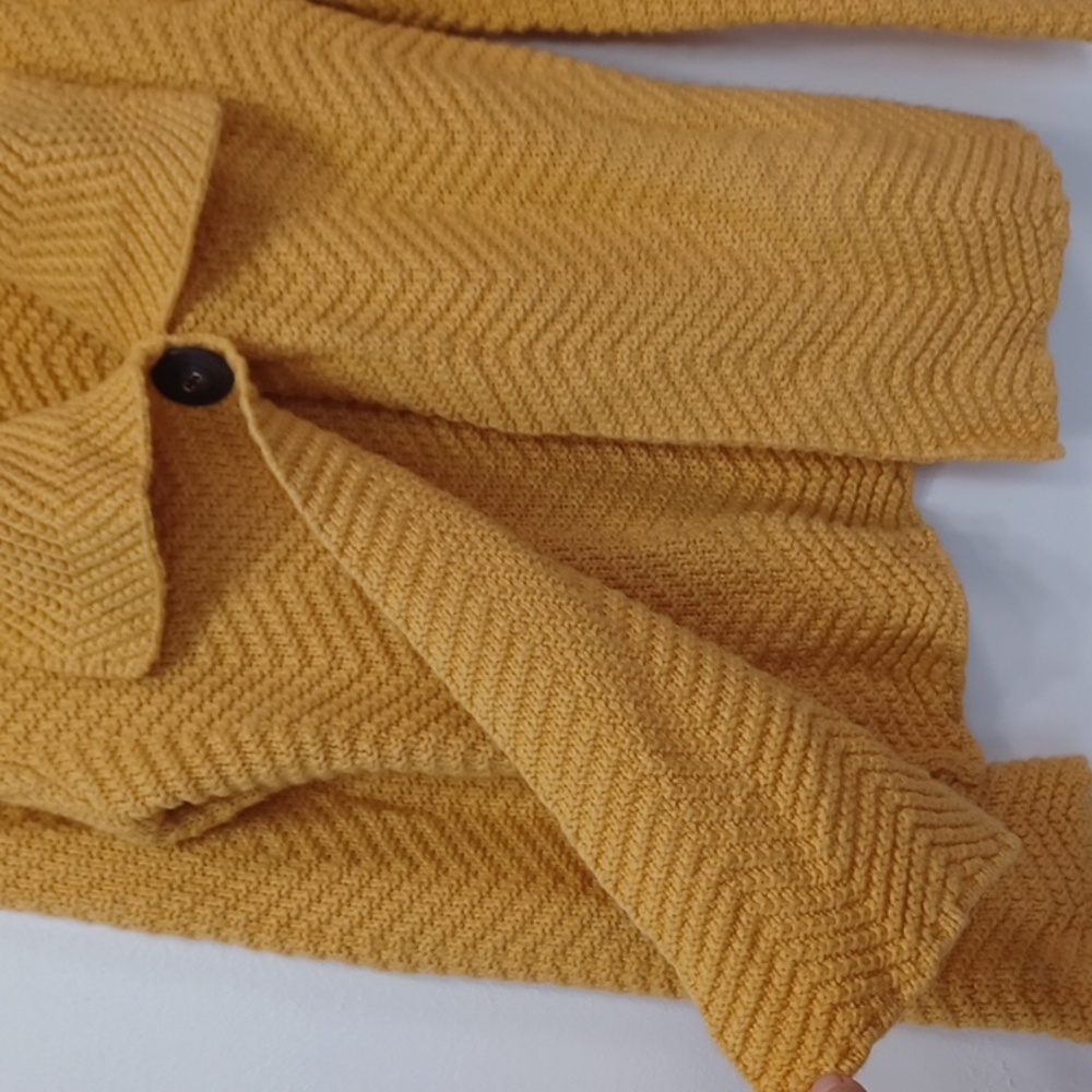 Knit Yellow Sweater Blazer Collar 1 Button Old School Equestrian Vibe Small - Picture 4 of 6